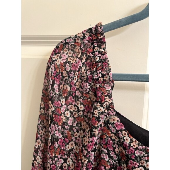 Lush Pink Black Floral Puff Sleeve Dress Sz M Soft Cottagecore Romantic - Picture 4 of 4